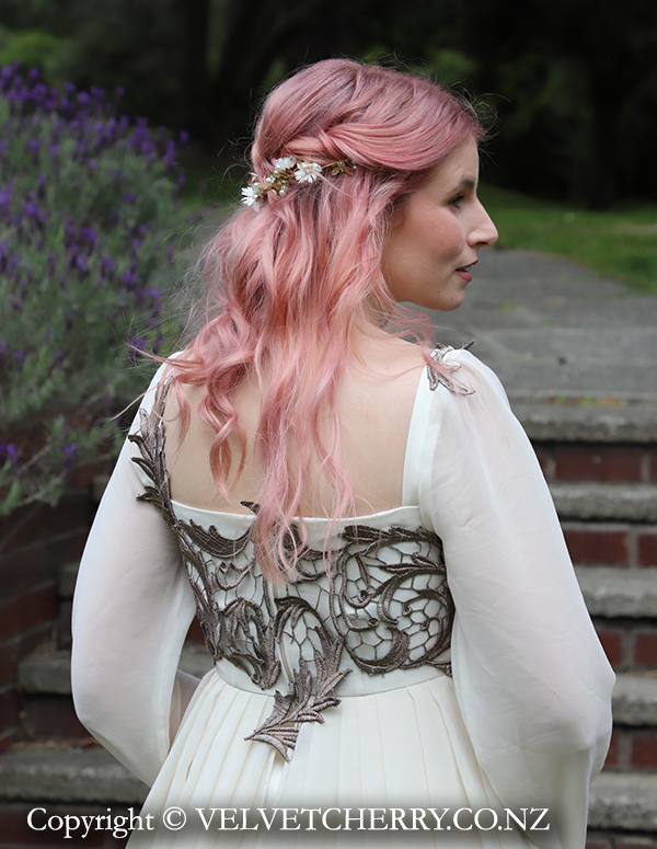 Beautiful rose-haired bride in a Velvet Cherry NZ wedding dress