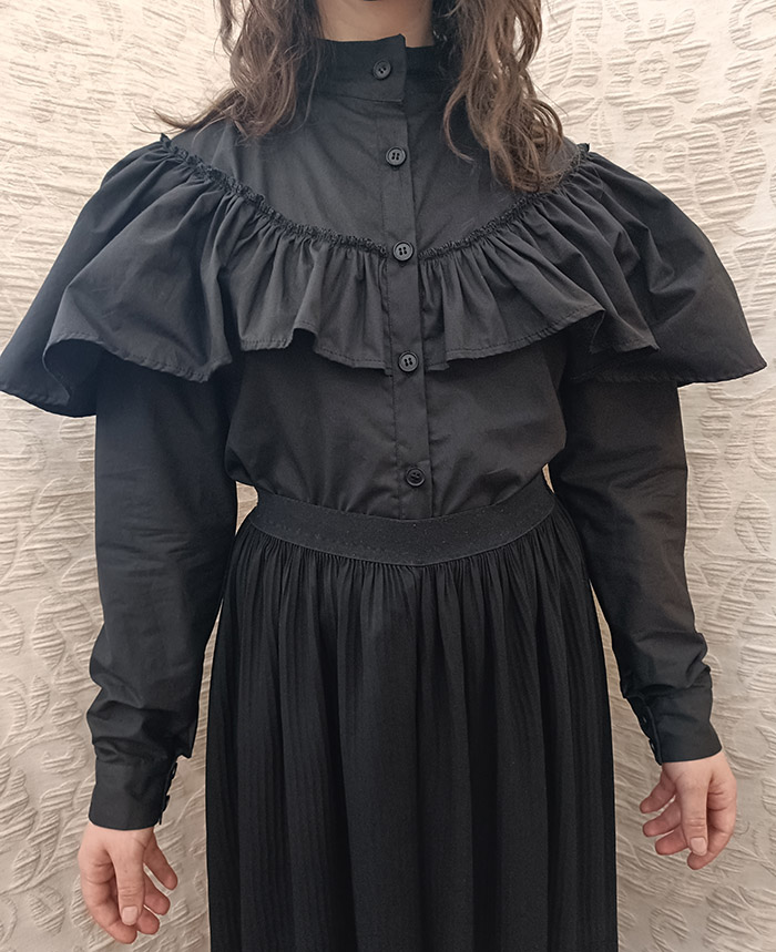 A dramatic black ruffled blouse custom made by Velvet Cherry, NZ - Victorian, Edwardian, and Goth!